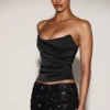 Yulea Satin Draped Lace-Up Corset Top in Black Purple