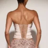 Yulea Satin Draped Lace-Up Corset Top in Gold