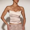 Yulea Satin Draped Lace-Up Corset Top in Gold