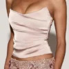 Yulea Satin Draped Lace-Up Corset Top in Gold