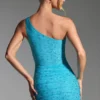 Zahira Embellished One-Shoulder Mini Dress in Aqua Blue