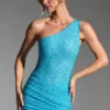 Zahira Embellished One-Shoulder Mini Dress in Aqua Blue