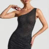 Zahira Embellished One-Shoulder Mini Dress in Black