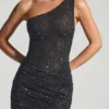 Zahira Embellished One-Shoulder Mini Dress in Black