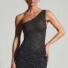 Zahira Embellished One-Shoulder Mini Dress in Black