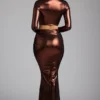 Zahra Mid Rise Metallic Jersey Gown Skirt in Copper Bronze