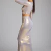 Zahra Mid Rise Metallic Jersey Gown Skirt in Light Gold