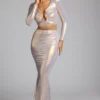 Zahra Mid Rise Metallic Jersey Gown Skirt in Light Gold