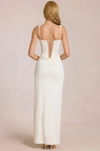 Zalia Lace Corset Maxi Dress in Ivory