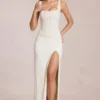 Zalia Lace Corset Maxi Dress in Ivory