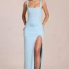 Zalia Lace Corset Maxi Dress in Powder Blue