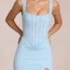 Zalia Lace Corset Maxi Dress in Powder Blue