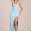 Zalia Lace Corset Maxi Dress in Powder Blue