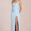 Zalia Lace Corset Maxi Dress in Powder Blue
