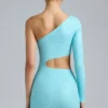 Zanab Metallic Cut-Out One-Shoulder Mini Dress in Ice Blue