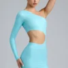 Zanab Metallic Cut-Out One-Shoulder Mini Dress in Ice Blue