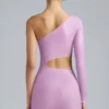 Zanab Metallic Cut-Out One-Shoulder Mini Dress in Violet Pink