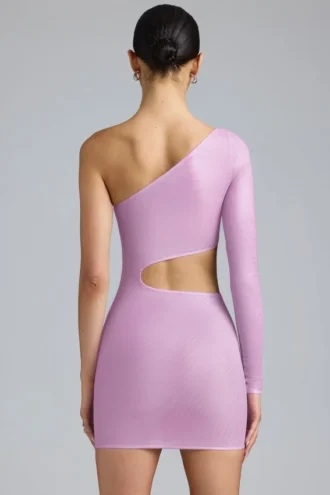 Zanab Metallic Cut-Out One-Shoulder Mini Dress in Violet Pink
