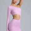 Zanab Metallic Cut-Out One-Shoulder Mini Dress in Violet Pink