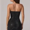 Zara Embellished Bandeau Cowl-Waist Mini Dress in Black