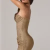 Zara Embellished Bandeau Cowl-Waist Mini Dress in Gold