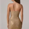Zara Embellished Bandeau Cowl-Waist Mini Dress in Gold
