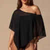 Zarayah Sheer Poncho in Black