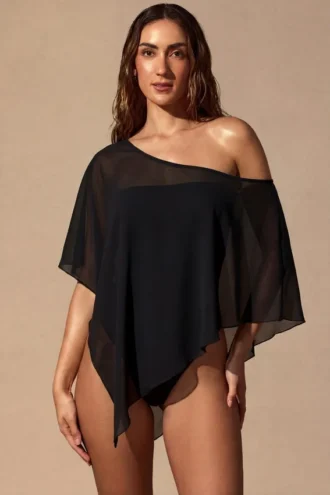Zarayah Sheer Poncho in Black