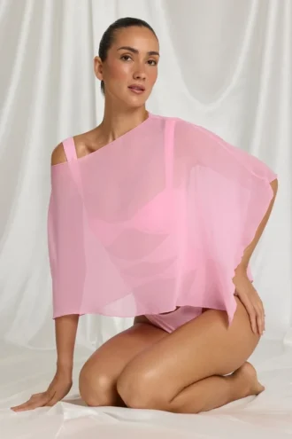 Zarayah Sheer Poncho in Candyfloss Pink