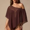 Zarayah Sheer Poncho in Espresso Brown