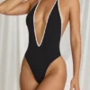 Zarela Halterneck Thong Swimsuit in Black