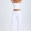 Zaria Belted Cut-Out Wide-Leg Trousers in White