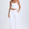 Zaria Belted Cut-Out Wide-Leg Trousers in White