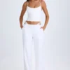 Zaria Belted Cut-Out Wide-Leg Trousers in White