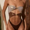 Zarza Panelled Cut-out Swimsuit in Bronze Gold