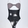 Zarza Panelled Cut-out Swimsuit in Silver Chrome