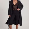 Zayla Sheer Lace Scalloped Plunge-Neck Bodysuit in Black