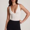 Zayla Sheer Lace Scalloped Plunge-Neck Bodysuit in White