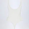 Zayla Sheer Lace Scalloped Plunge-Neck Bodysuit in White