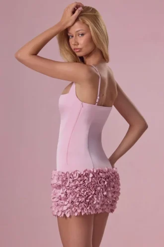 Zelia Satin Mini Dress in Blush Pink