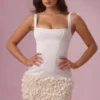Zelia Satin Mini Dress in Ivory