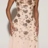 Zelina Embellished Soft-Scoop Asymmetric Midaxi Dress in Gold