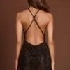 Zelinda Embellished Halterneck Cowl A-line Mini Dress in Brown Snake