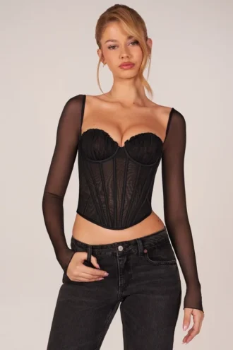 Zella Corset Long-Sleeve Top in Black