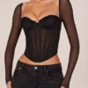 Zella Corset Long-Sleeve Top in Black