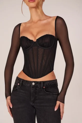 Zella Corset Long-Sleeve Top in Black