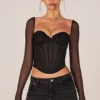 Zella Corset Long-Sleeve Top in Black