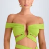 Zene Cut-Out Off-Shoulder Crop Top in Lime Green