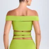 Zene Cut-Out Off-Shoulder Crop Top in Lime Green