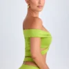 Zene Cut-Out Off-Shoulder Crop Top in Lime Green